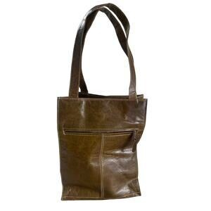 Crab Compass Vintage Barganza Lined Leather Tote Bag Pockets Brown 13"x10"x5"